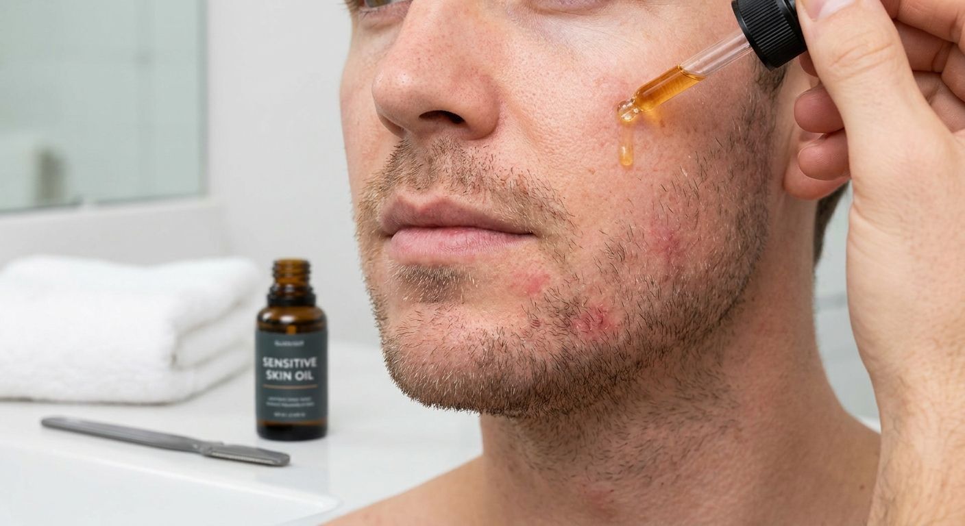 Facial oil for men with sensitive skin after dermaplaning