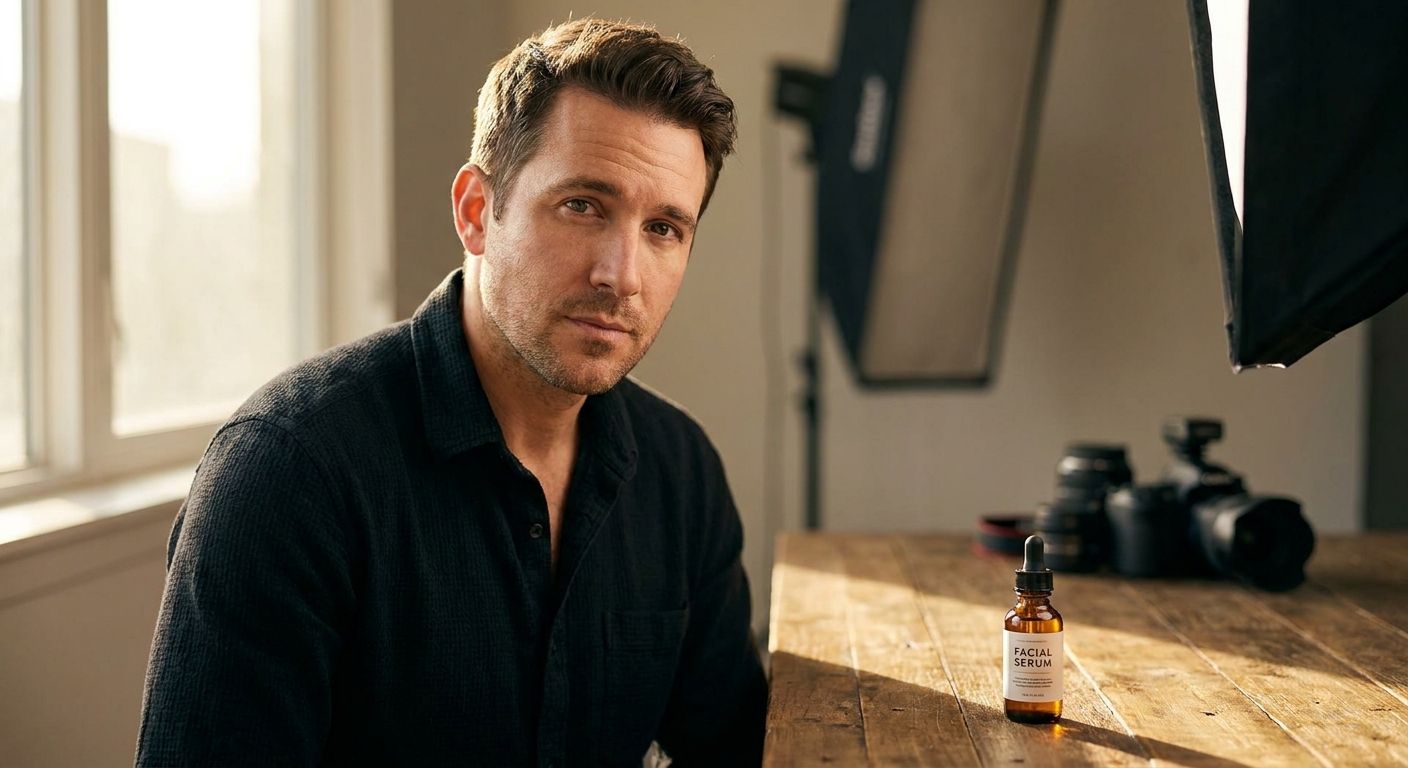 Facial serum for men with skin stressed by studio lighting