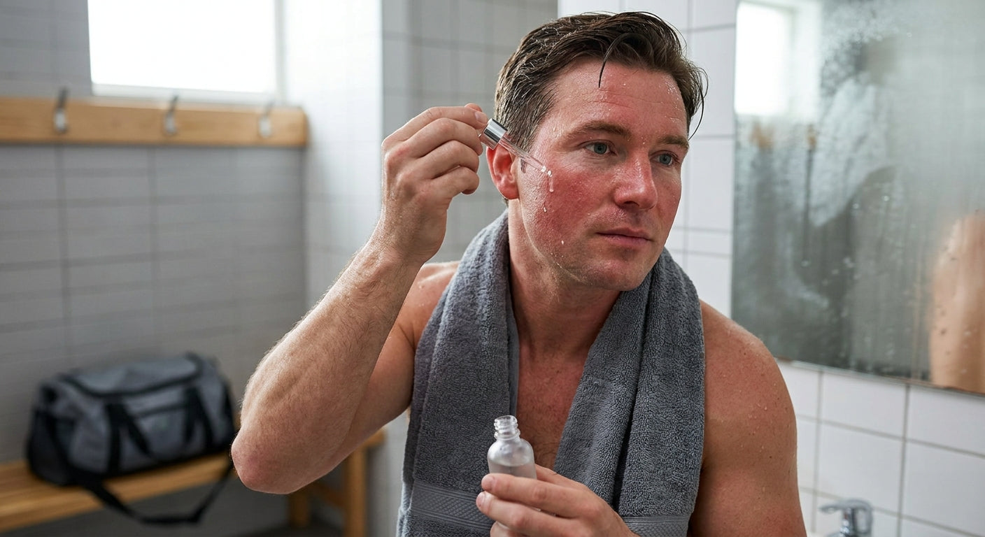 Facial serum for men whose skin flares up after intense workouts