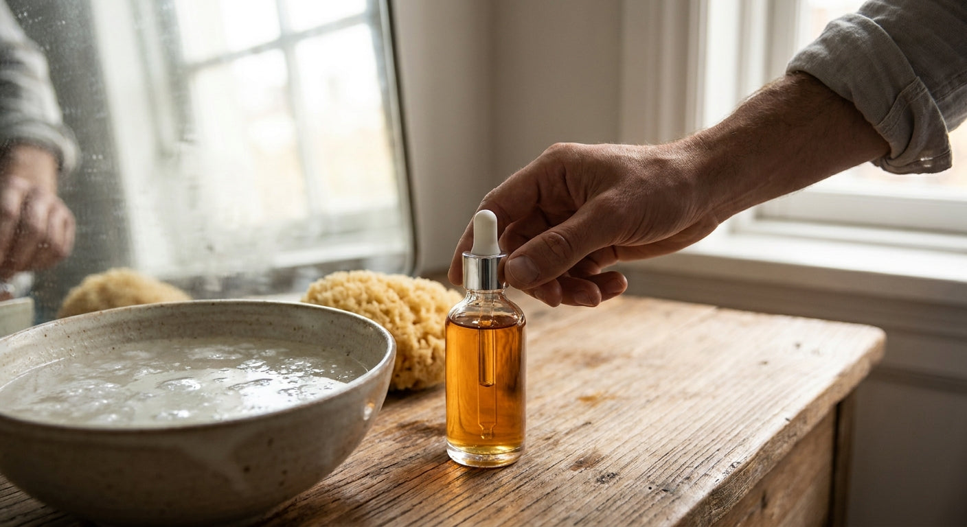 Facial serum for men whose skin reacts to hard tap water